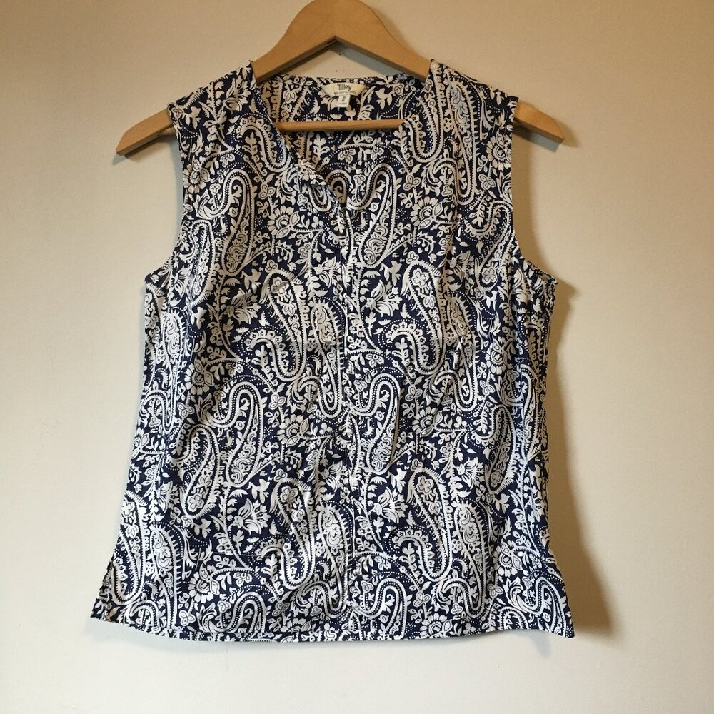 Tilley Navy Paisley Pattern 100% Cotton Tunic V-Neck Tank Top - M Made in Canada